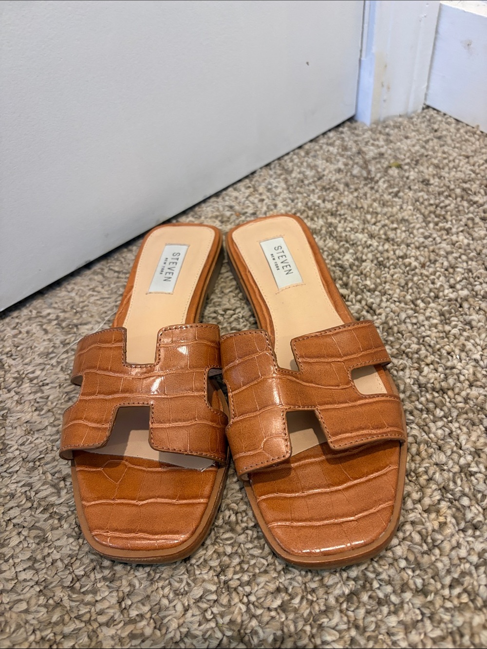 Steven Tan Croc-Embossed Slide Mules
